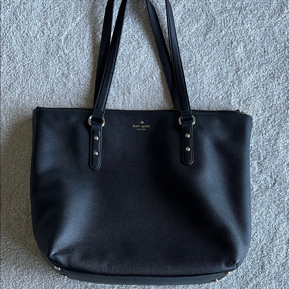 NWOT Kate Spade Black Pebbled Leather Shoulder Tote with Gold tone Hardware